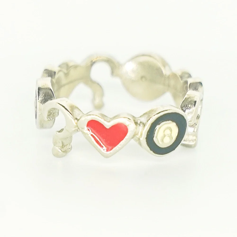 Vintage y2k Ring Mystery Love 8 Ball Question Mark Heart Silver Plated
